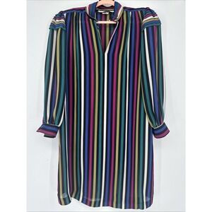 Lawrence Greer Vintage Pink Blue Black Striped Women's Shirt Dress 70's Size 14